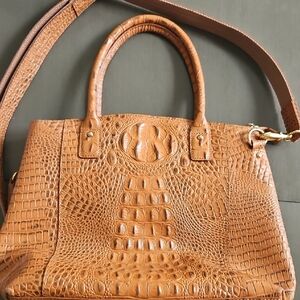 Crocodile Embossed Tan Leather Handbag
